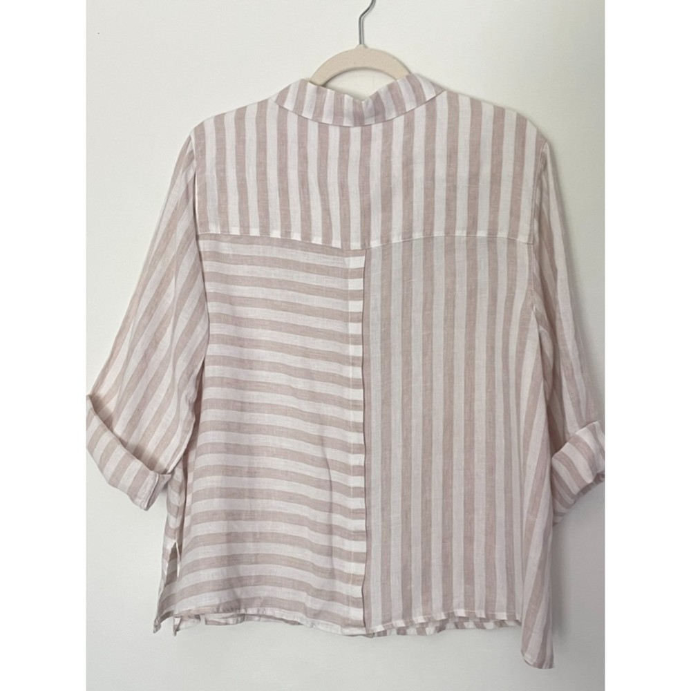 St. Tropez 100% Linen Neutral Beach Minimalist Button Shirt Women’s Large d128 - Picture 4 of 12
